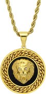 HMY JEWELRY Men's 18K Gold Plated Stainless Steel Lion's Head Medallion Pendant Necklace