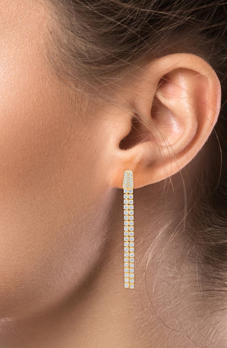 CZ by Kenneth Jay Lane Cubic Zirconia Double Strand Linear Drop Earrings, Alternate, color, Gold