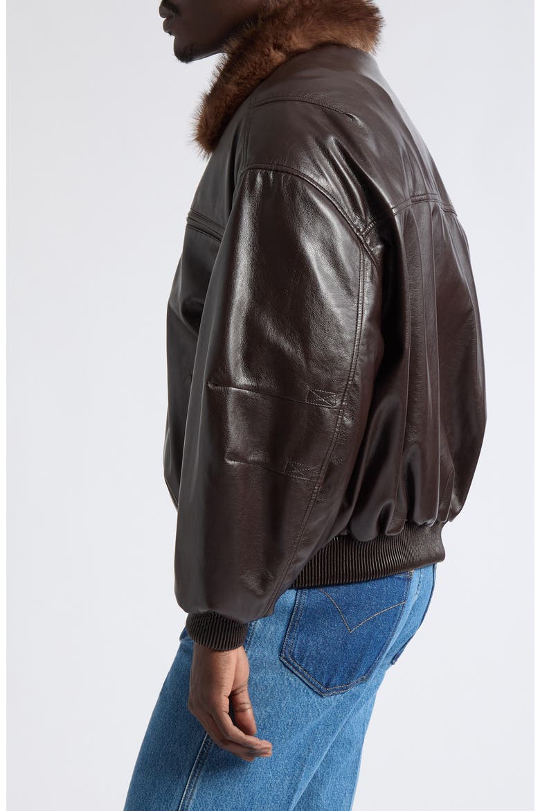 Faux Leather Cargo Flight Jacket With Faux Fur Collar, Alternate, color, GREASE