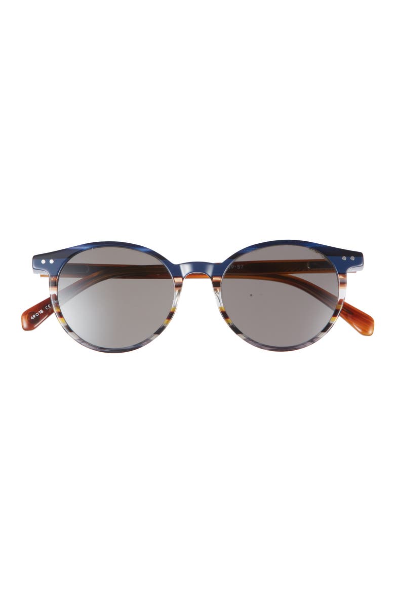 Case Closed 48mm Polarized Round Sunglasses, Main, color, BLUE STRIPE