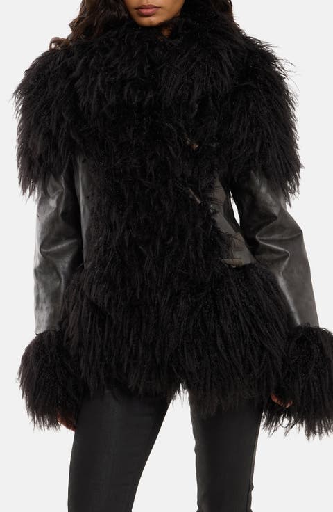Faux Leather & Faux Fur Toggle Coat