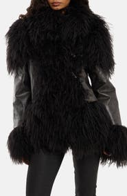 JADED LONDON Faux Leather & Faux Fur Toggle Coat