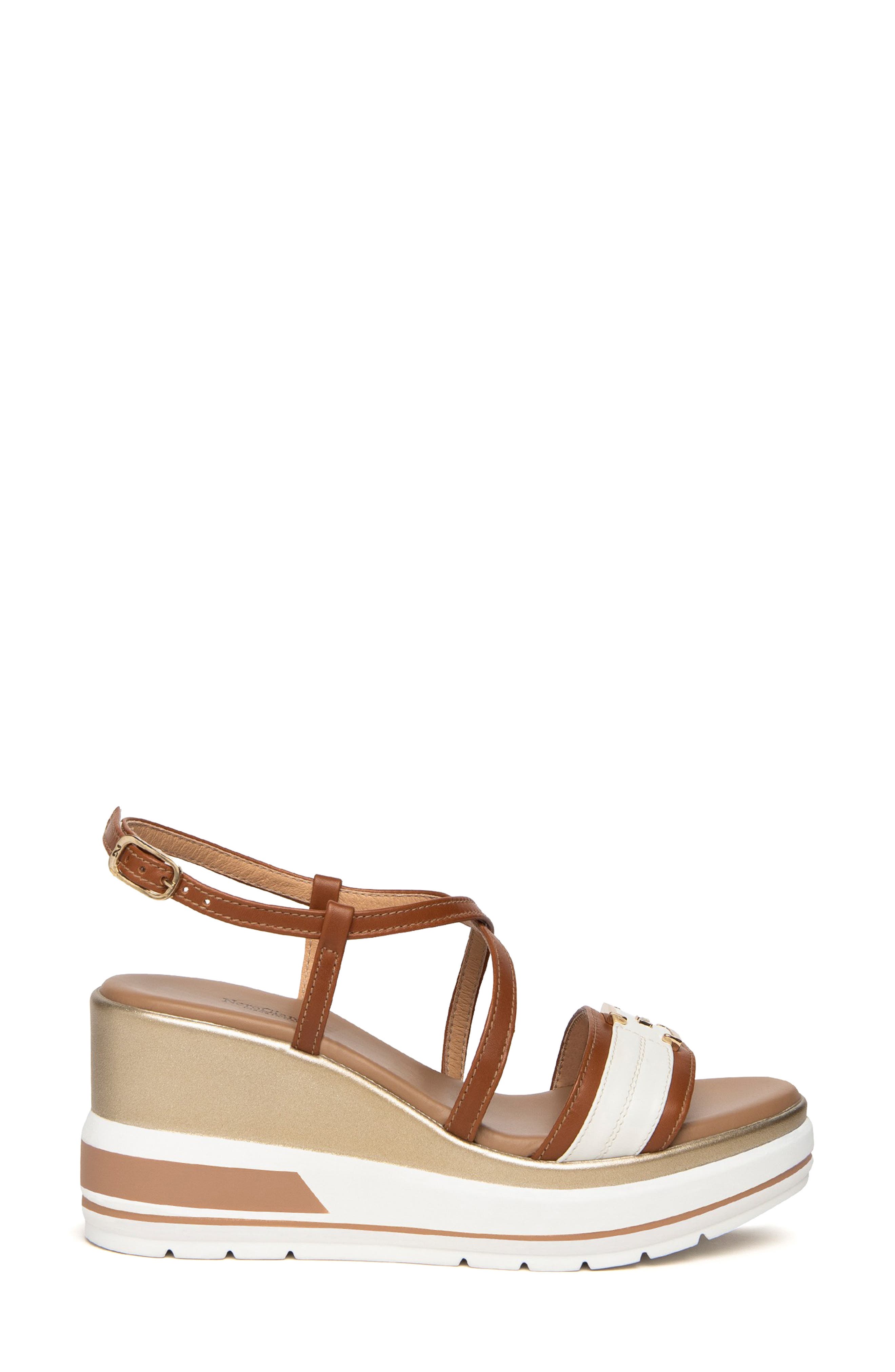 NeroGiardini Logo Plate Platform Wedge Sandal, Alternate, color, Brown Multi