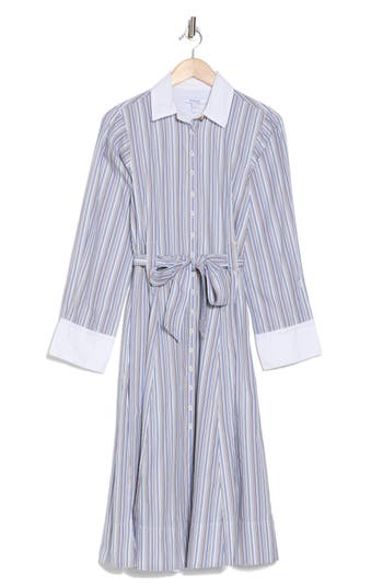 Derek Lam 10 Crosby Alana Stripe Long Sleeve Shirtdress In Seine Blue Multi