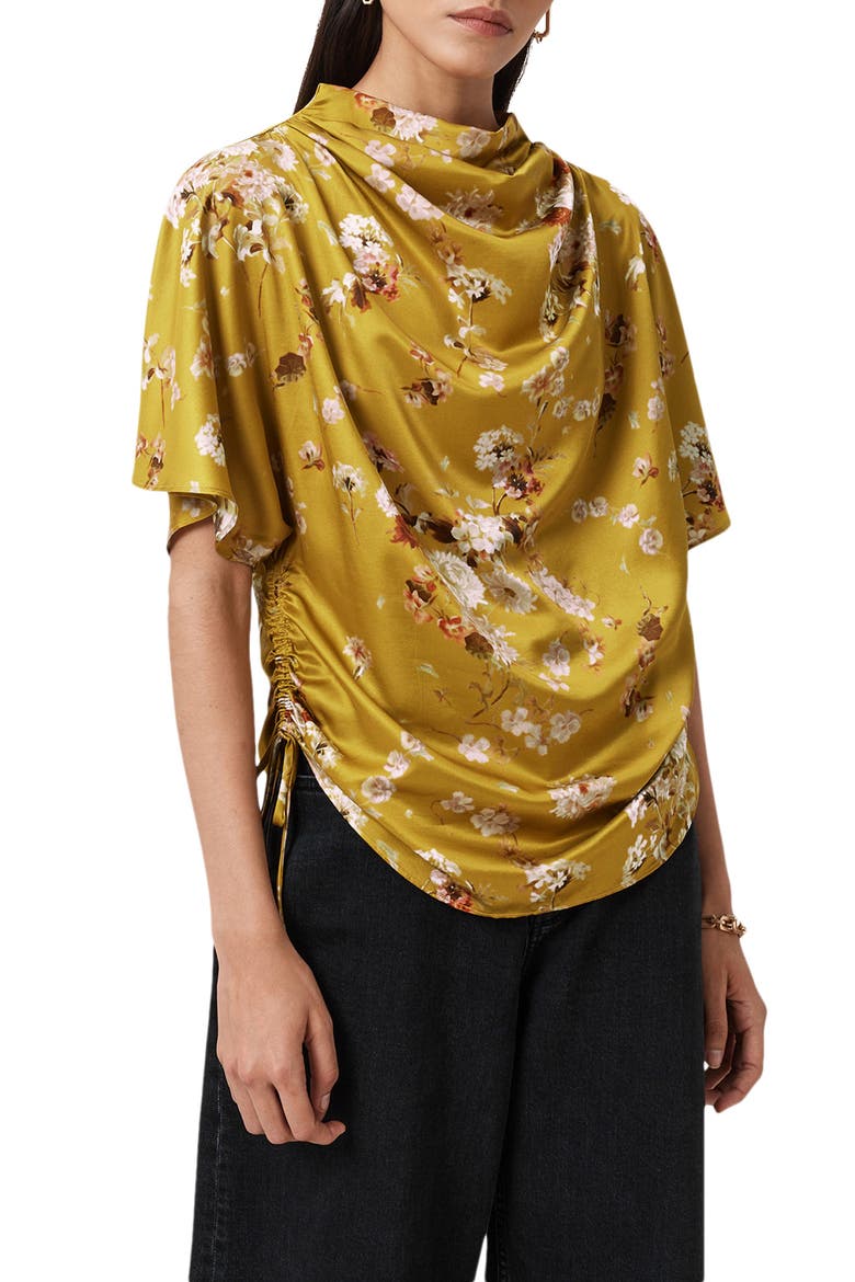Leslie Floral Side Ruched Top, Main, color, ARMADA DEEP YELLOW