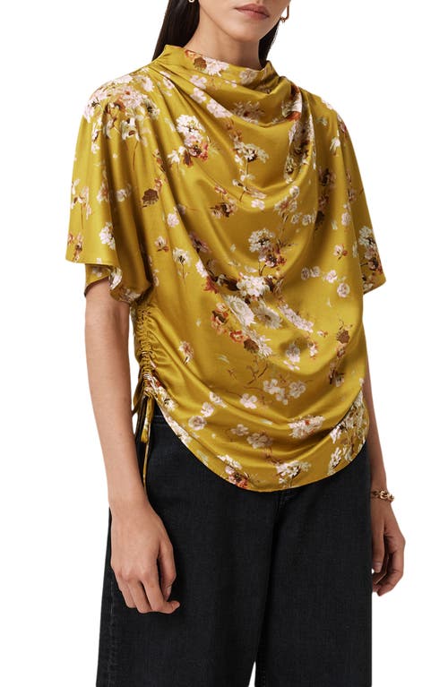 Allsaints Womens Armada Deep Ye Leslie Floral-print Viscose And Silk-blend Top In Silver