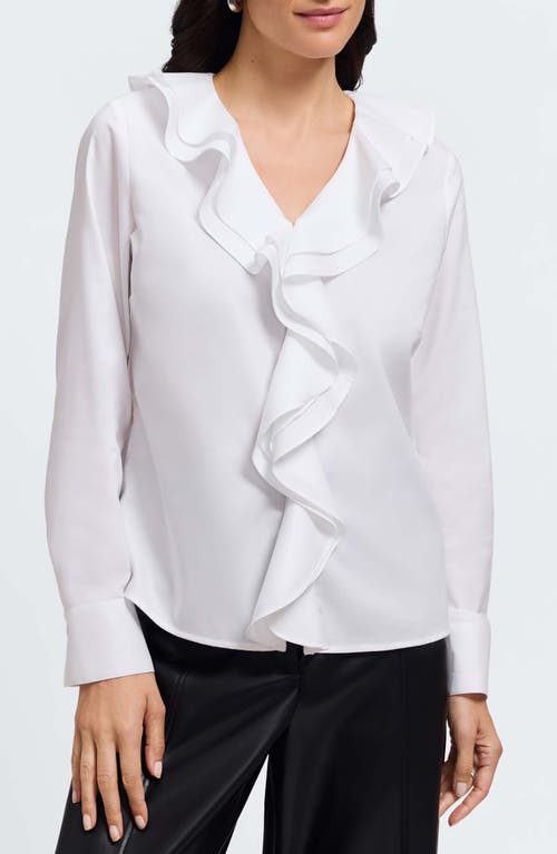 Foxcroft Shantel Ruffle Long Sleeve Top In White