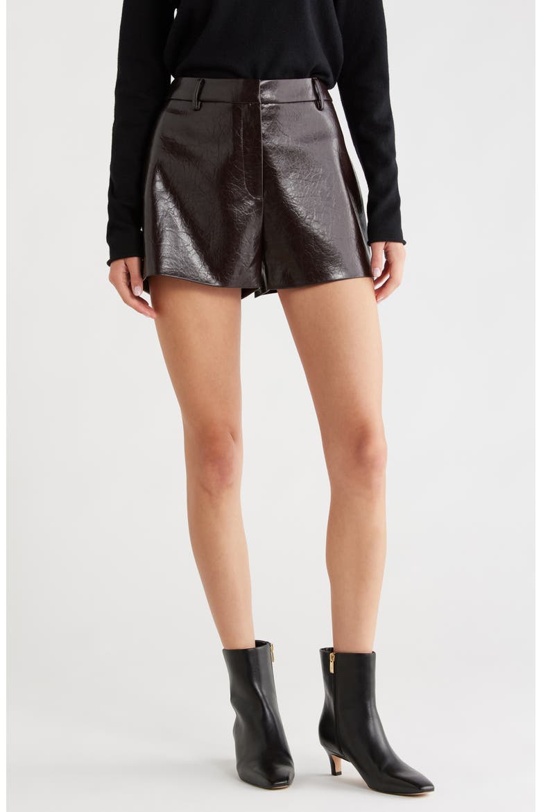 Wynn High Waist Faux Leather Shorts, Main, color, DARK BROWN