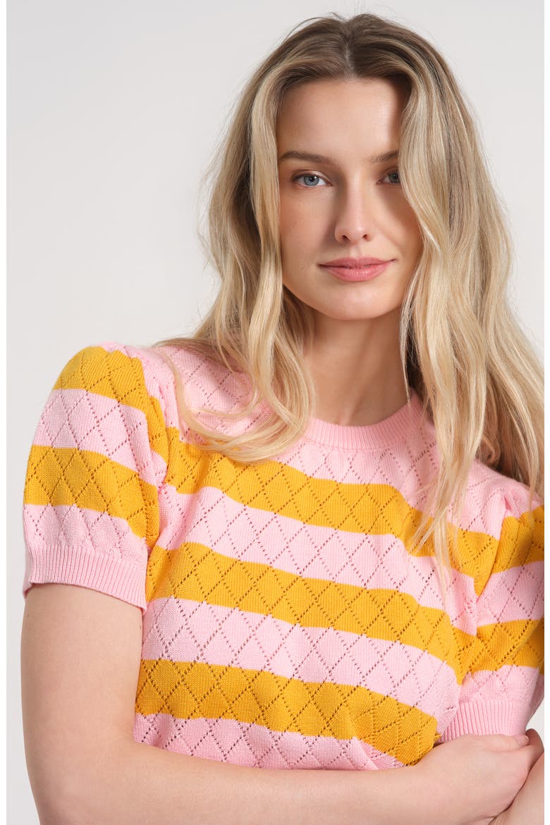Pointelle Puff Sleeve Sweater, Alternate, color, PINK/ ORANGE