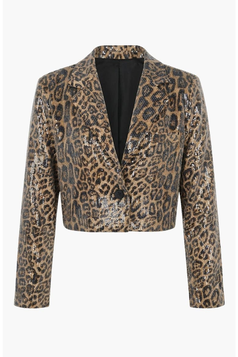 Cropped Leopard Print Sequin Blazer, Alternate, color, Tan