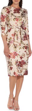 Adrianna Papell Floral Tie Front Padded Shoulder Sheath Dress