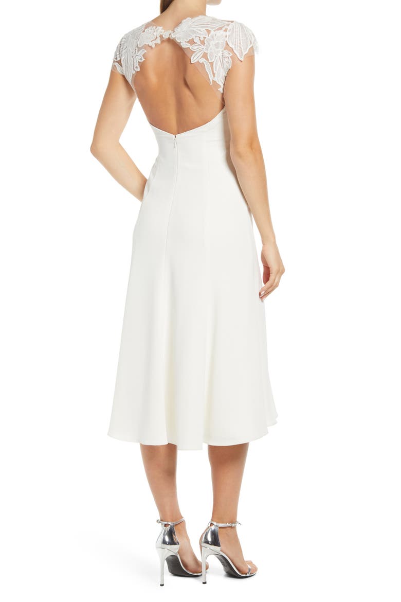 Lace Back Tea Length Dress, Alternate, color, SILK WHITE