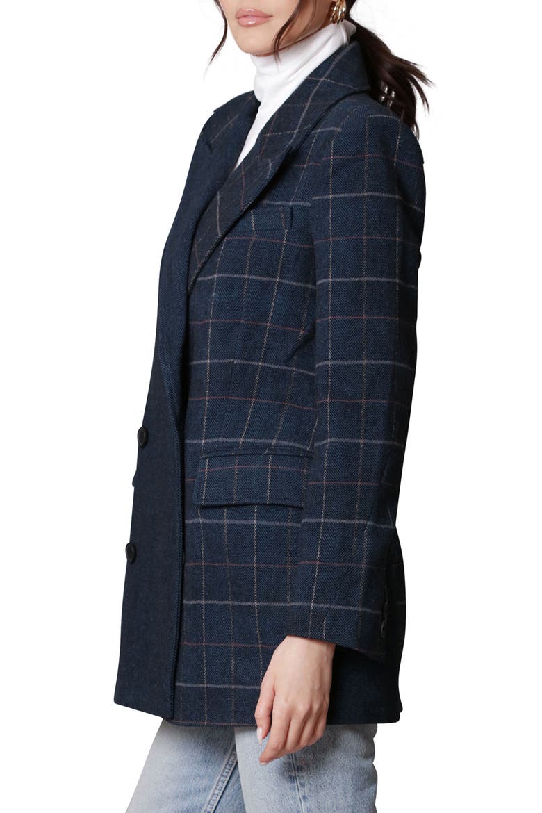 Mixed Plaid Double Breasted Blazer, Alternate, color, BLACK NAVY PLAID