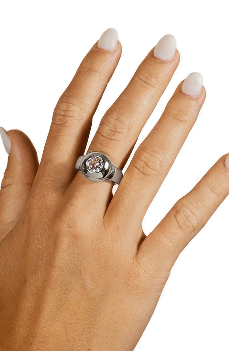 Sterling Forever Zora Cubic Zirconia Dome Signet Ring, Alternate, color, Silver