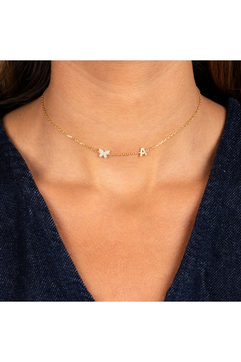 Pavé Butterfly Initial Choker, Alternate, color, Gold - A