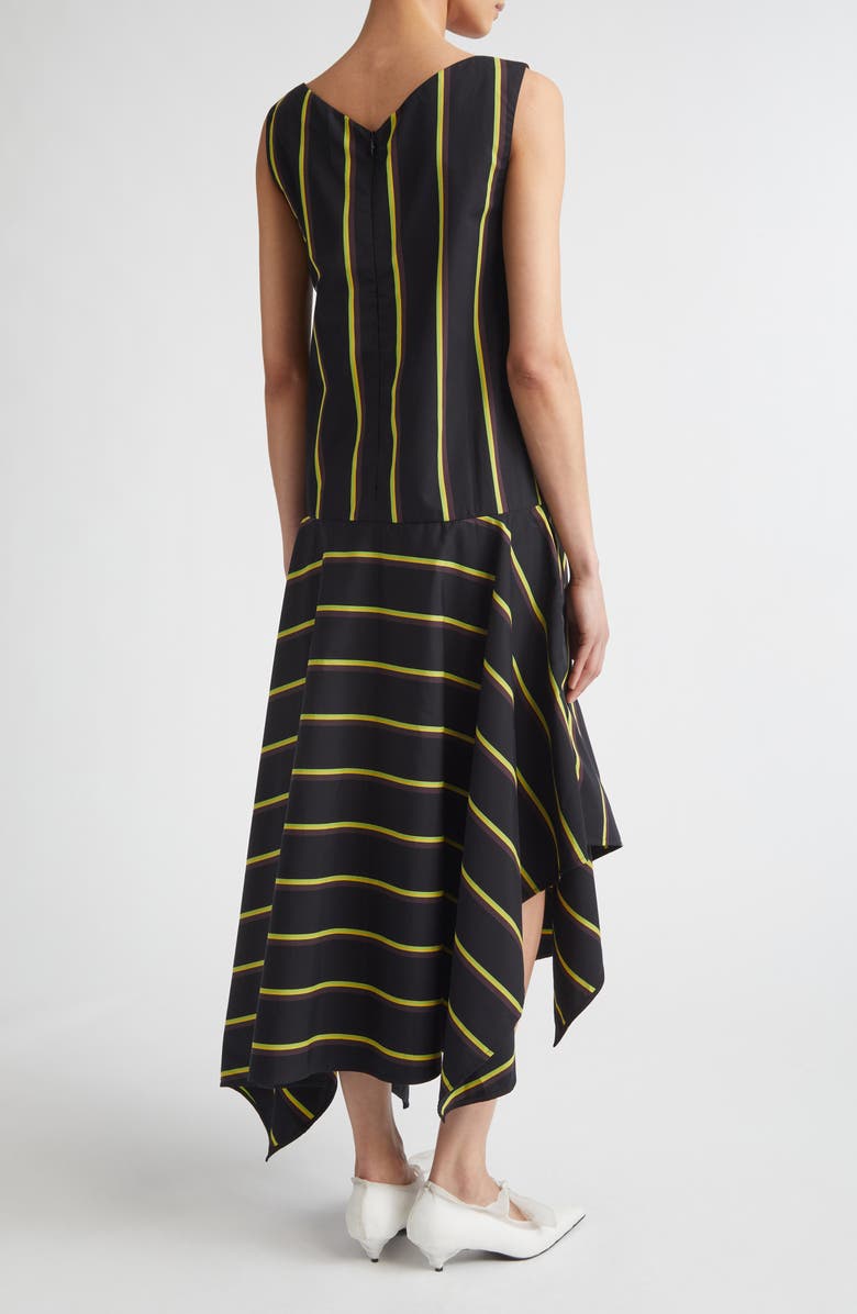 Proenza Schouler Beatriz Stripe Asymmetric Midi Dress, Alternate, color, Black Multi