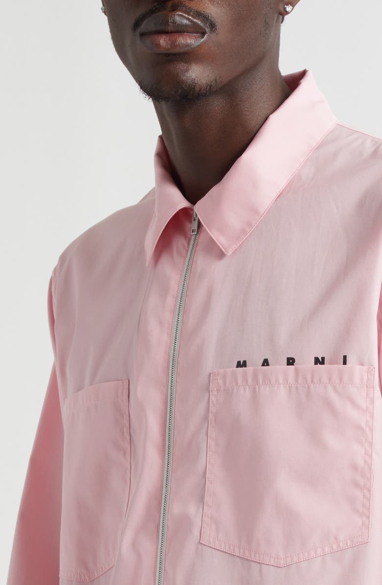 Marni Hidden Logo Organic Cotton Poplin Zip Shirt, Alternate, color, Peony