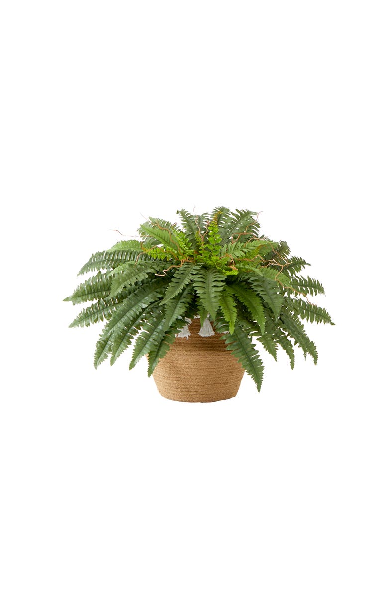 NEARLY NATURAL 23-in Artificial Boston Fern Plant in Handmade Jute & Cotton Basket with Tassels DIY KIT, Main, color, Green
