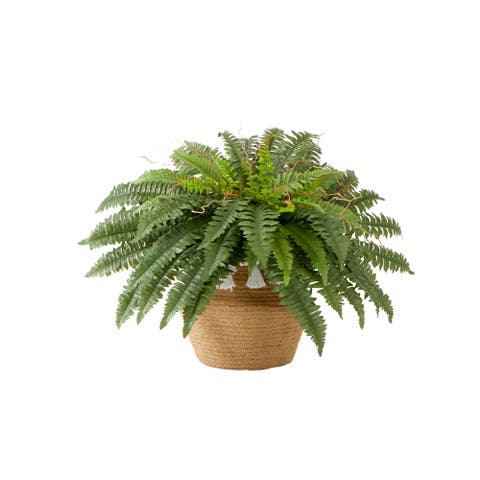 23-in Artificial Boston Fern Plant in Handmade Jute & Cotton Basket with Tassels DIY KIT