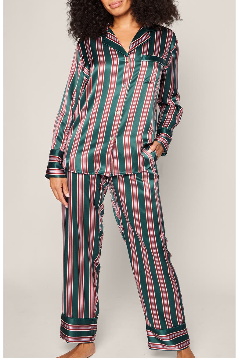 Lancaster Stripe Mulberry Silk Pajamas, Main, color, GREEN