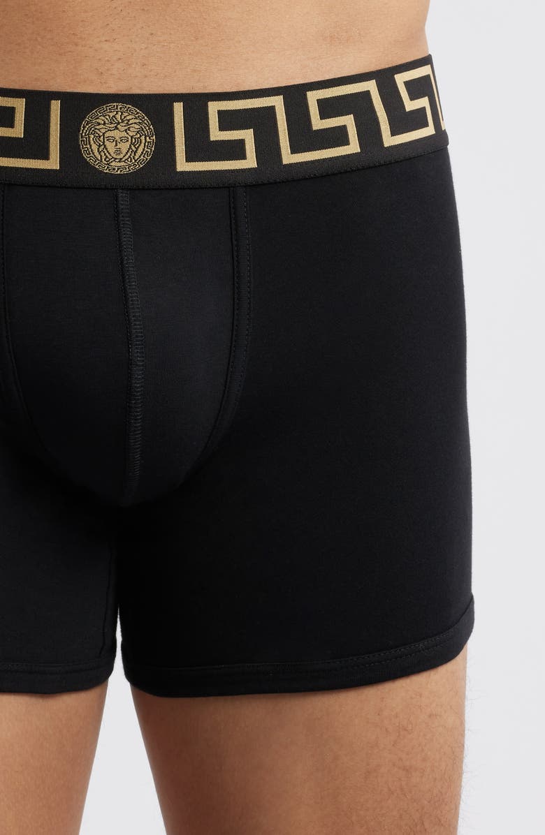 Versace 2-Pack Greca Border Stretch Cotton Boxer Briefs, Alternate, color, Black Gold Greek Key