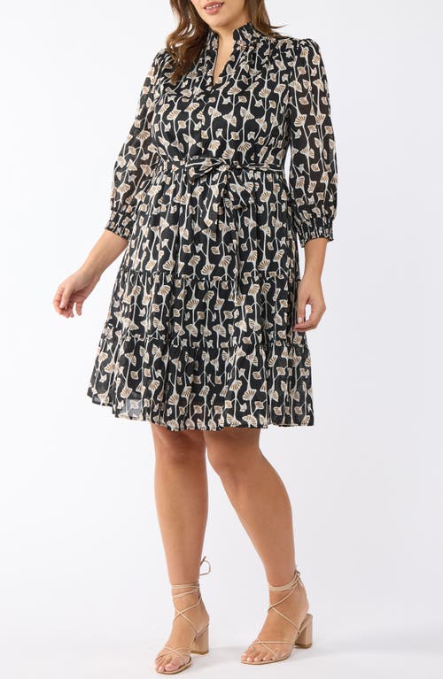 Estelle Sea Lily Tiered Cotton Dress In Black Print
