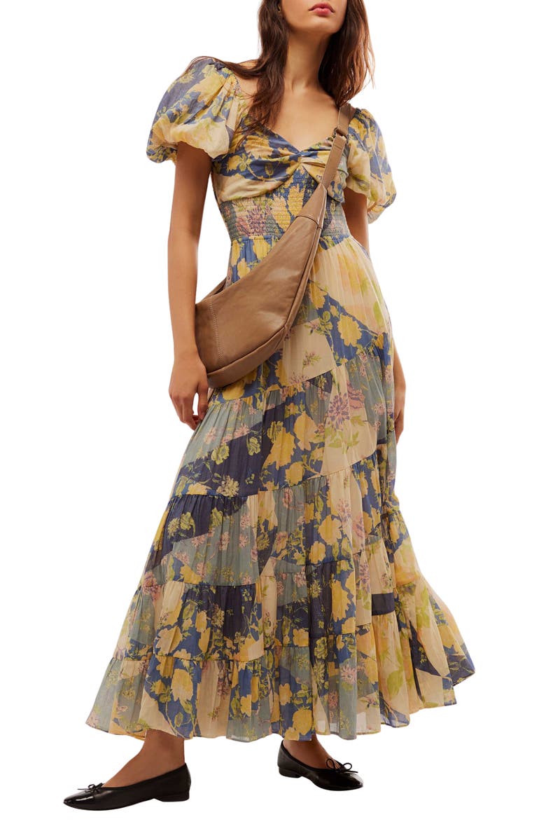 Free People Sundrenched Floral Tiered Maxi Sundress, Main, color, Blue Combo Option 2