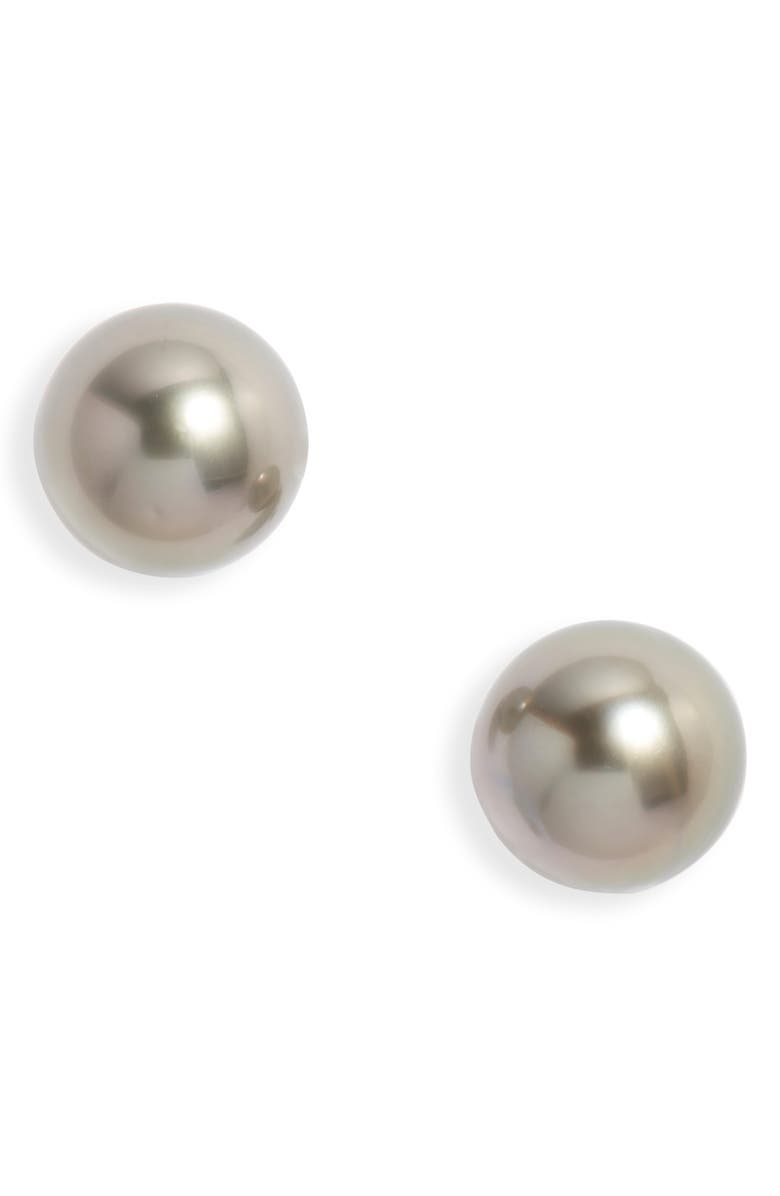 Nordstrom Tahitian Pearl Stud Earrings, Main, color, Grey- 14K White Gold