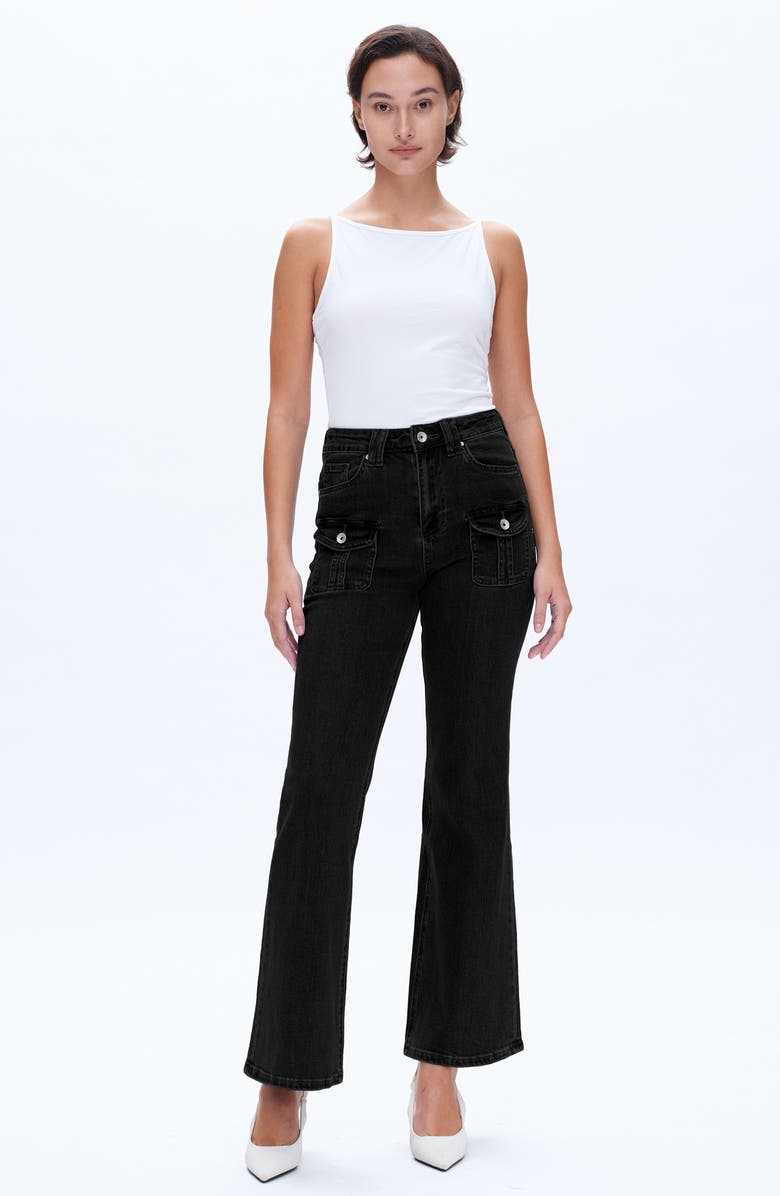 Bayeas Flap Pocket High Waist Relaxed Flare Jeans, Alternate, color, 