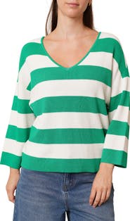 CYRUS Stripe V-Neck Waffle Knit Sweater