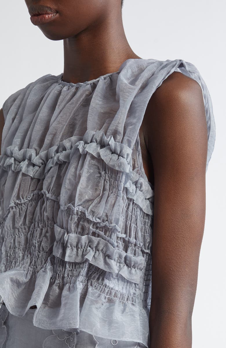 Cecilie Bahnsen Uphi Smocked Sheer Organza Top, Alternate, color, 