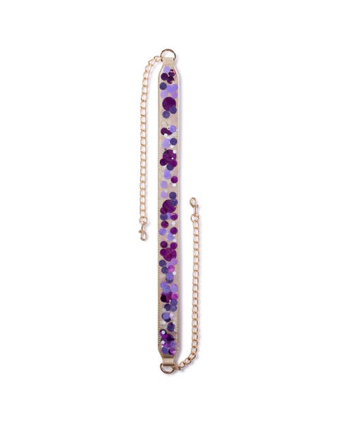 Purple Crush Confetti Adjustable Belt Bag Strap - 48-Inch Gold Chain with Purple Confetti Vegan Leather for Cooper and Stadium Clear Bags