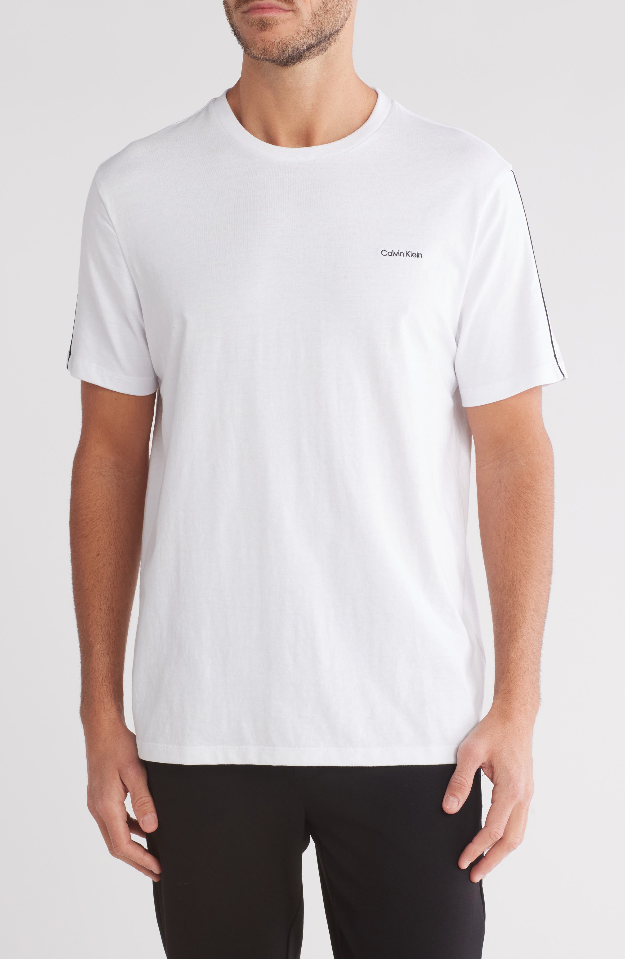 Calvin Klein Logo Piped Sleeve Cotton Graphic T-Shirt