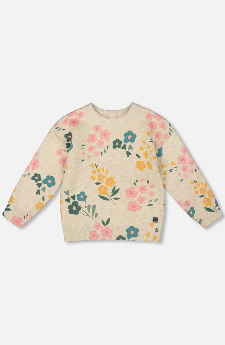 Deux par Deux Knitted Sweater with Floral, Main, color, 