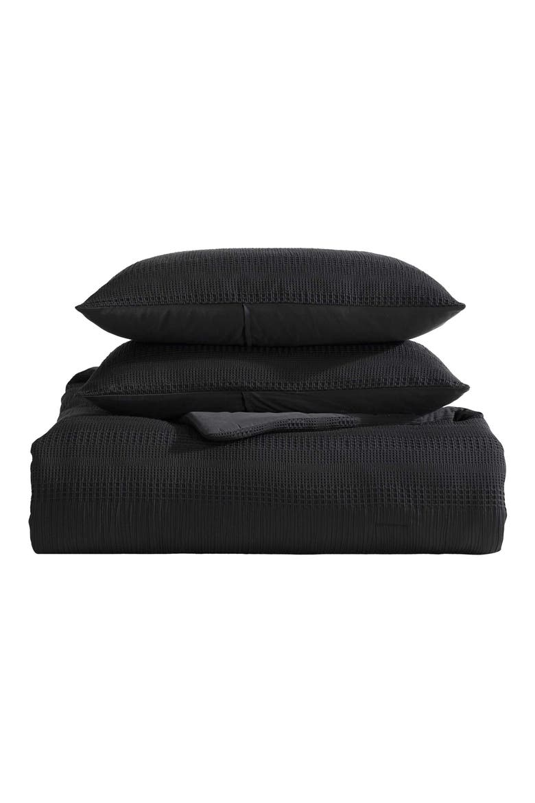 Reversible Variegated Waffle 14-Piece Comforter Set, Main, color, BLACK