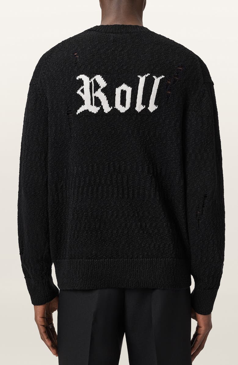 AllSaints Drum Roll Intarsia Cotton Crewneck Sweater, Alternate, color, Black/ Chalk White