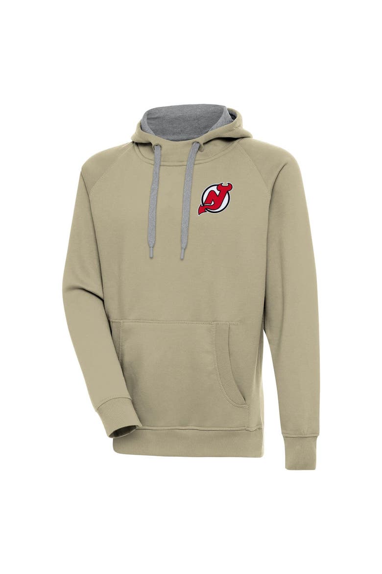 Men's Antigua Khaki New Jersey Devils Victory Pullover Hoodie, Alternate, color, Khaki