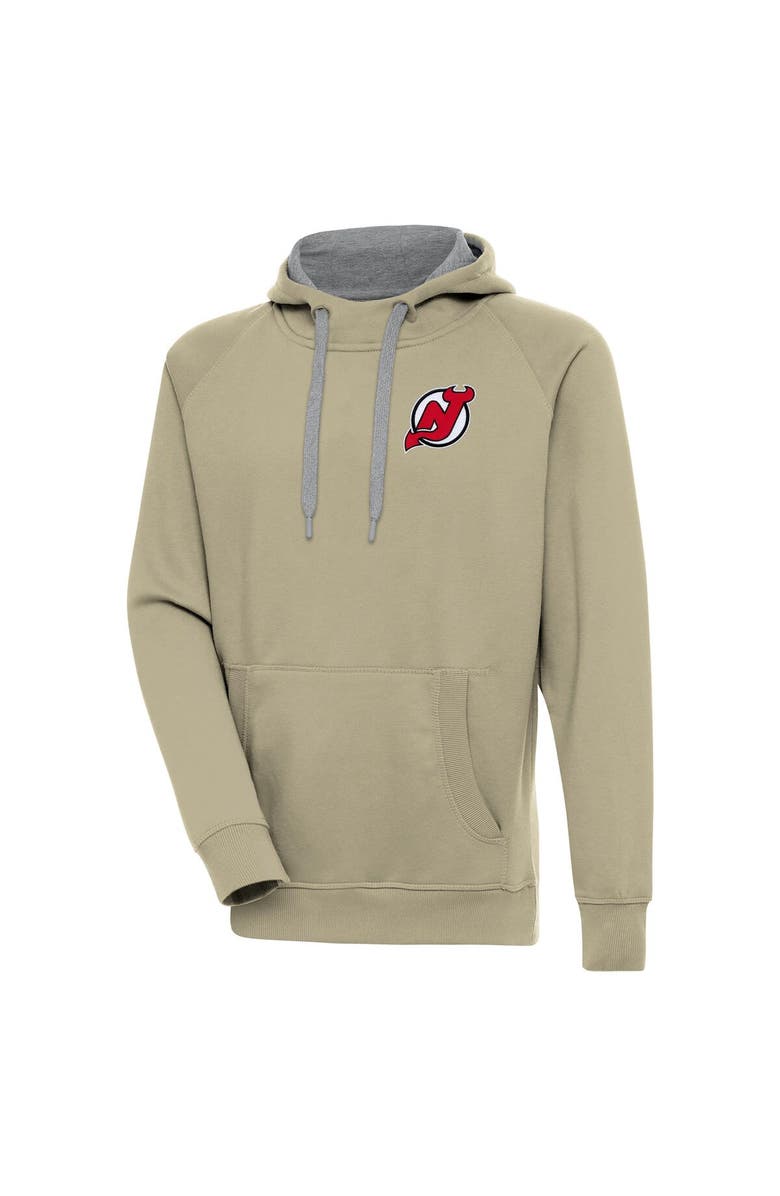 ANTIGUA Men's Antigua Khaki New Jersey Devils Victory Pullover Hoodie, Alternate, color,