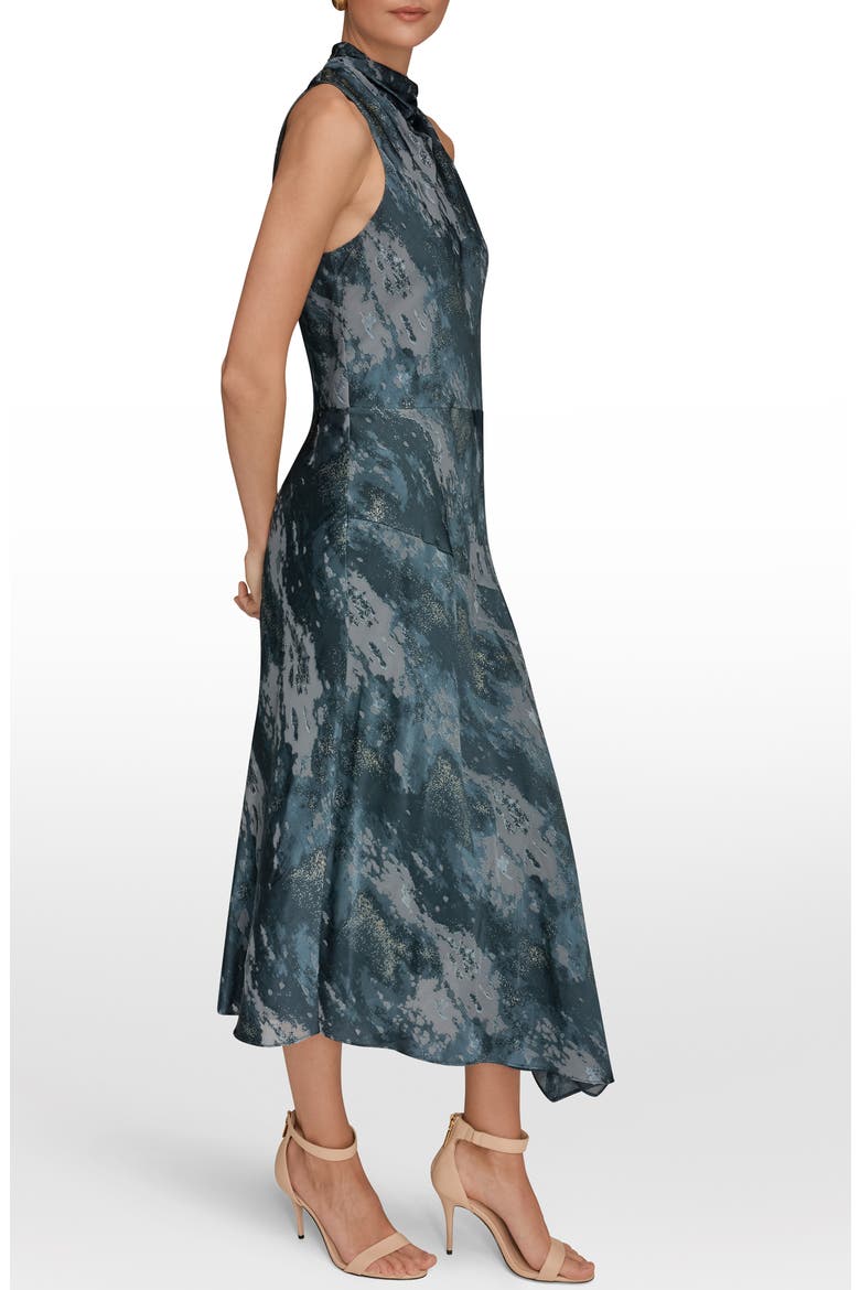 Print Sleeveless Mock Neck Maxi Dress, Alternate, color, BLUE COMBO/ GOLD FOIL