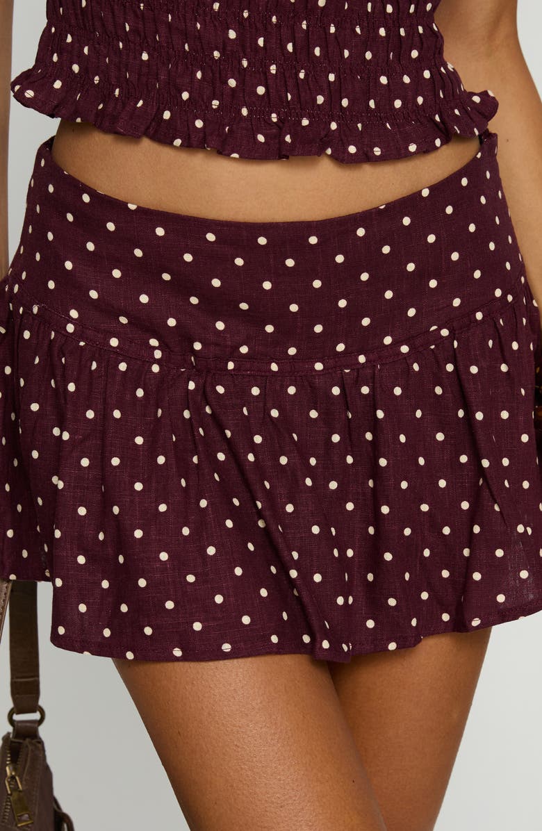 Princess Polly Tovie Frill Linen Blend Skort, Alternate, color, Plum Polka