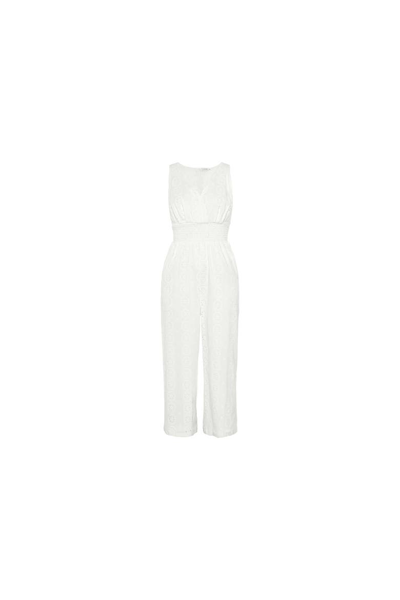 Sleeveless Eyelet Jumpsuit, Alternate, color, White