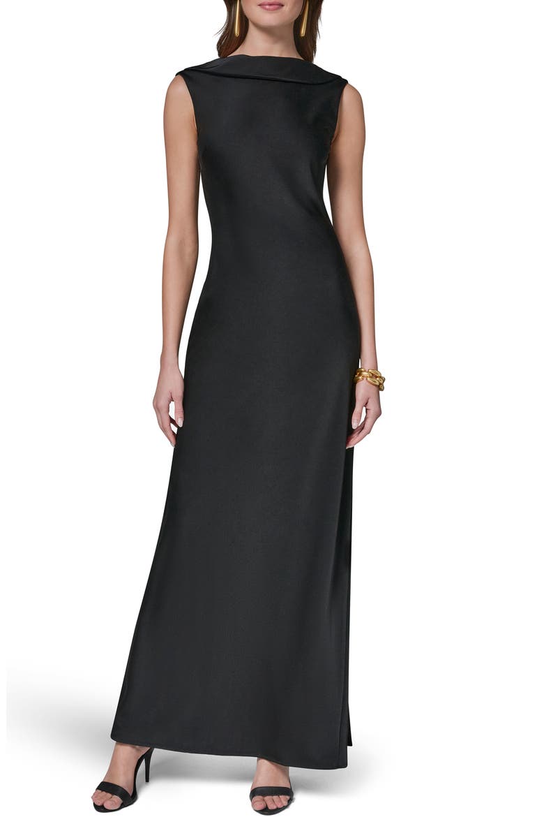 Ruffle Satin Gown, Main, color, BLACK