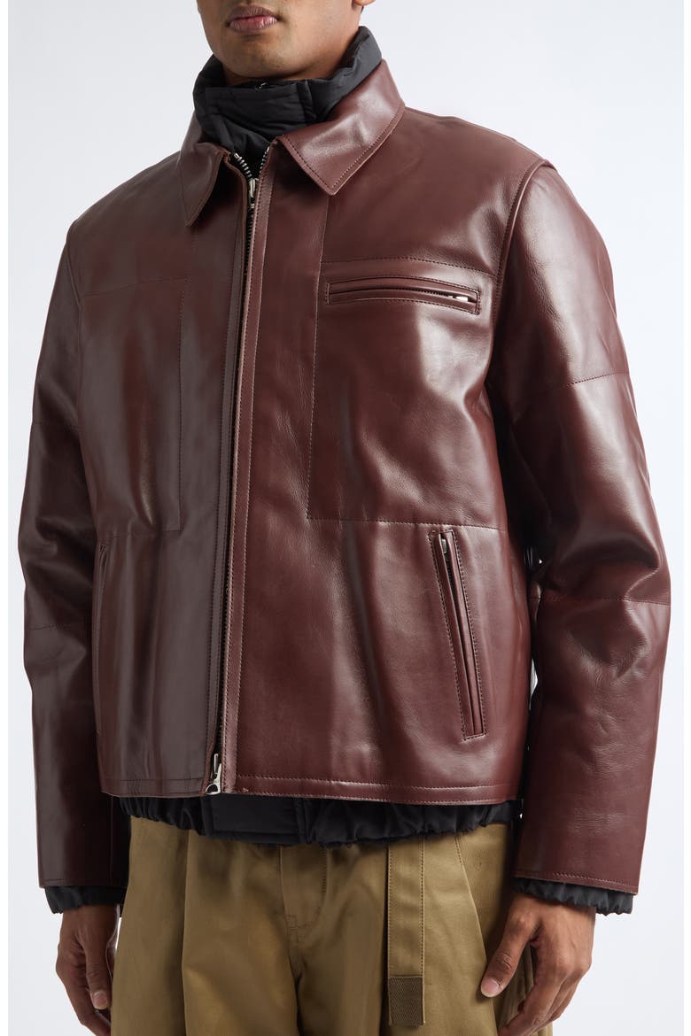Layered Leather Puffer Jacket, Alternate, color, BROWN/ BLACK