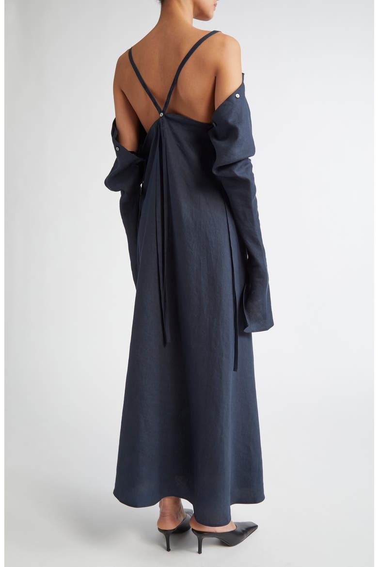 Origami 1 Convertible Long Sleeve Linen Dress, Alternate, color, NAVY