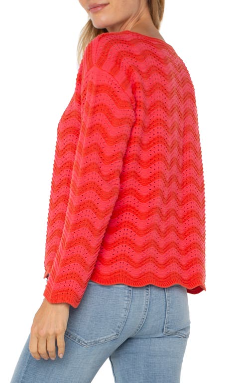 Liverpool Los Angeles Wavy Stripe Pointelle Cotton Blend Sweater In Pink/red Stripe