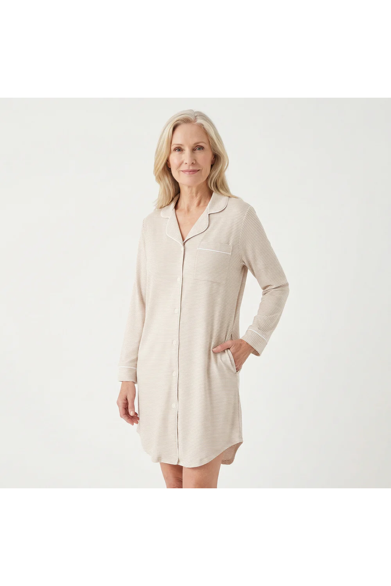 Oatmeal Stripe Sleepshirt, Alternate, color, Beige and White Stripe