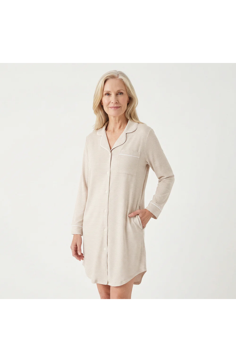 Motette Oatmeal Stripe Sleepshirt, Alternate, color, Beige And White Stripe