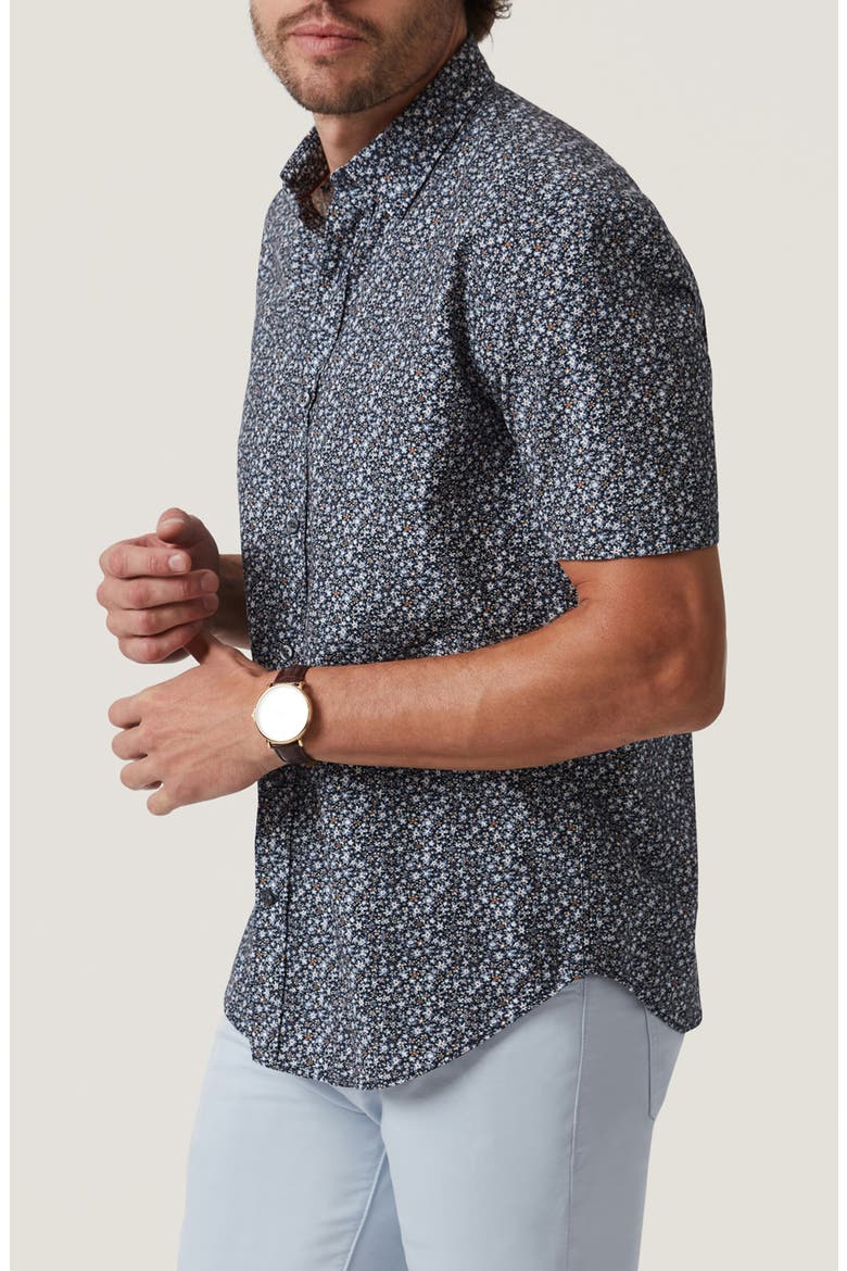 Field Floral Short Sleeve Button-Up Shirt, Alternate, color, NAVY