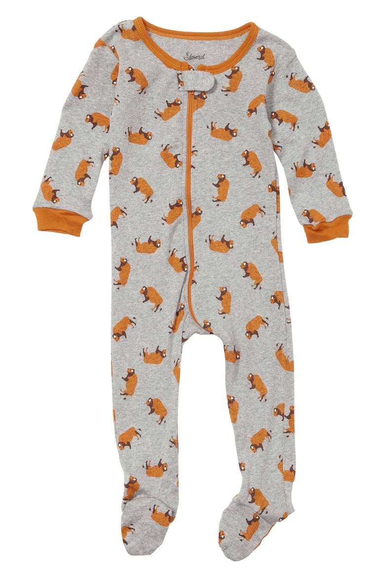 Bison Print Long Sleeve Footie, Main, color, GREY