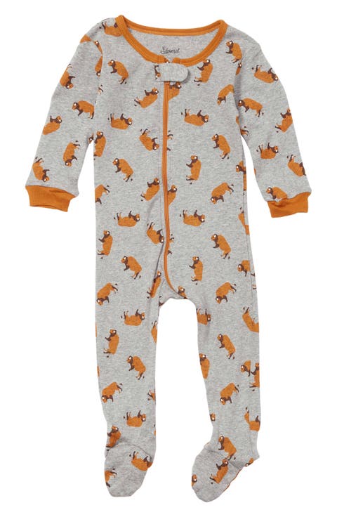 LEVERET Bison Print Long Sleeve Footie